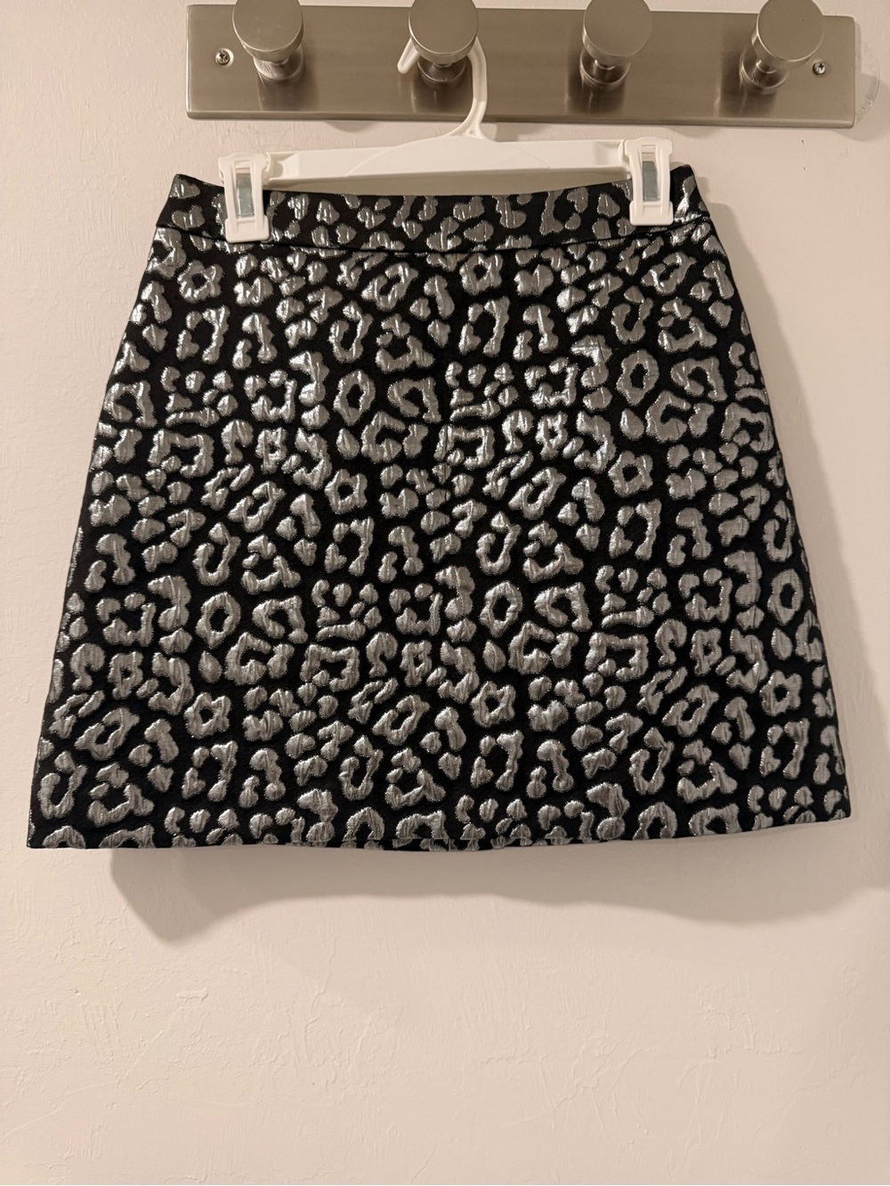 Michael Kors Black Mini Skirt with Silver Leopard Pattern